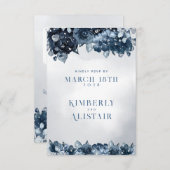 ダスティネイビーブルー結婚シルバーの返信メールRSVP 出欠カード (正面/裏面)