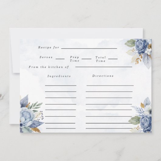 ダスティネイビーブルー金ゴールドウォーターカラーピーニーシックレシピ 招待状 (正面)