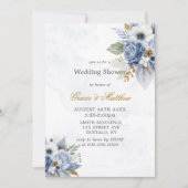 ダスティネイビーブルー金ゴールド牡丹ウェディングシャワー招待状 (正面)