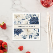 ダスティネイビーブルー&ホワイトフローラ水色結婚の色 スタンダードカクテルナプキン (インサイチュ)