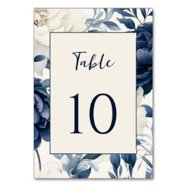 ダスティネイビーブルー&ホワイトフローラ水色結婚の色 テーブルナンバー