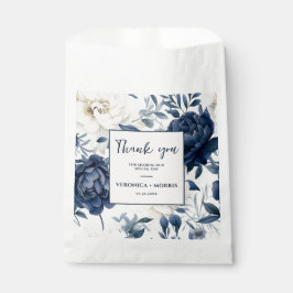 ダスティネイビーブルー&ホワイトフローラ水色結婚の色 フェイバーバッグ