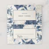 ダスティネイビーブルー&ホワイトフローラ水色結婚の色 プレイスカード (外部開封)
