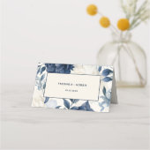 ダスティネイビーブルー&ホワイトフローラ水色結婚の色 プレイスカード (裏面)