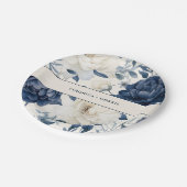 ダスティネイビーブルー&ホワイトフローラ水色結婚の色 ペーパープレート (アングル)