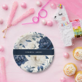 ダスティネイビーブルー&ホワイトフローラ水色結婚の色 ペーパープレート (パーティー)