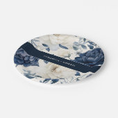 ダスティネイビーブルー&ホワイトフローラ水色結婚の色 ペーパープレート (アングル)