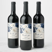 ダスティネイビーブルー&ホワイトフローラ水色結婚の色 ワインラベル (ボトル)