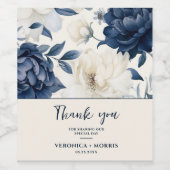 ダスティネイビーブルー&ホワイトフローラ水色結婚の色 ワインラベル (シングルラベル)