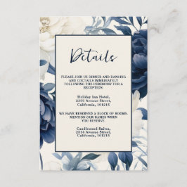 ダスティネイビーブルー&ホワイトフローラ水色 エンクロージャーカード