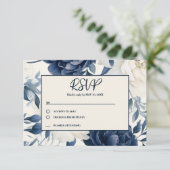 ダスティネイビーブルー&ホワイトフローラ水色 出欠カード (スタンド正面)