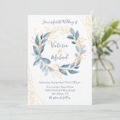 ダスティネイビーブルー&金ゴールド離れ結婚式招待状 招待状 (スタンド正面)