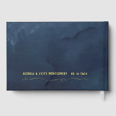 ダスティネイビー水色金ゴールドスクリプトエレガントな結婚式 ゲストブック (裏面)