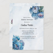 ダスティネイビー絵を描ピオニブライダルシャワー 招待状 (正面/裏面)