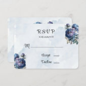ダスティネイビー絵を描ピーニウェディングRSVPカード 出欠カード (正面/裏面)