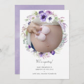 ダスティバイオレットパステルフローラ写真妊娠 案内状 (正面/裏面)