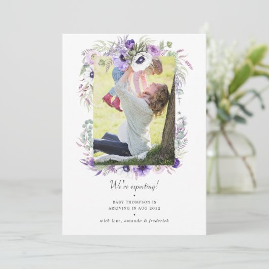 ダスティバイオレットパステルフローラ写真妊娠 案内状 (スタンド正面)