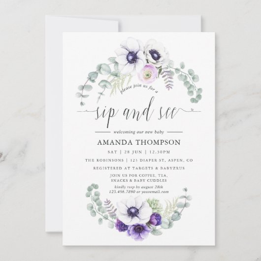 ダスティバイオレットフローラベビーsipと参照 招待状 (正面)