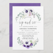 ダスティバイオレットフローラベビーsipと参照 招待状 (正面/裏面)