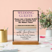 ダスティバイオレットブラックウッドゲストブックブロック名 アクリルサイン (ウェディング)