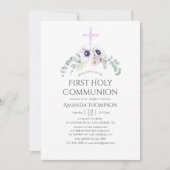 ダスティバイオレットポピーフローラファーストホーリーコミュニオン 招待状 (正面)