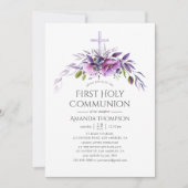 ダスティバイオレットポピーフローラファーストホーリーコミュニオン 招待状 (正面)