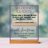 ダスティバイオレット木製ゲストブックブロック名澄ん アクリルサイン (ニュートラル)