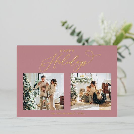 ダスティバラゴールドフォイルハッピーホリデーズクリスマス 箔シーズンカード (立ち正面)