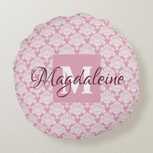 ダスティバラダマスクアクセントピロー付き/モノグラム&名前 ラウンドクッション (裏面)