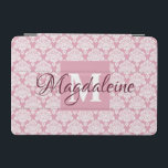 ダスティバラダマスクiPadカバー付きモノグラム&名前 iPad Miniカバー<br><div class="desc">この美しいiPadケースは、ほこりっぽいクラシックの背景の上にバラの白いダマスクパターンを備えている。このデザインはパーソナライズされた、カスタマイズ可能な名前だけでなく、モノグラムのイニシャル文字を持っている。仕事や学校、または女性がを持つケースかわいらしを望むフェミニン場合は、シンプルデザインに最適エレガント。</div>