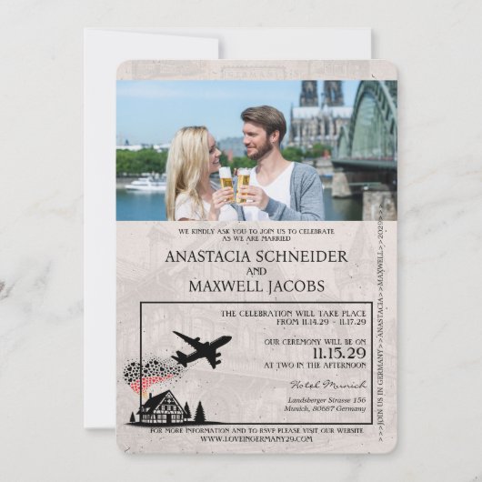 ダスティバラドイツパスポート結婚式招待状 招待状 (正面)