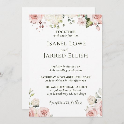 ダスティバラピンクオールインワン結婚式招待状 招待状 (正面/裏面)