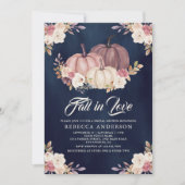 ダスティバラピンクパンプキンフローラネイビーブライダルシャワー 招待状 (正面)