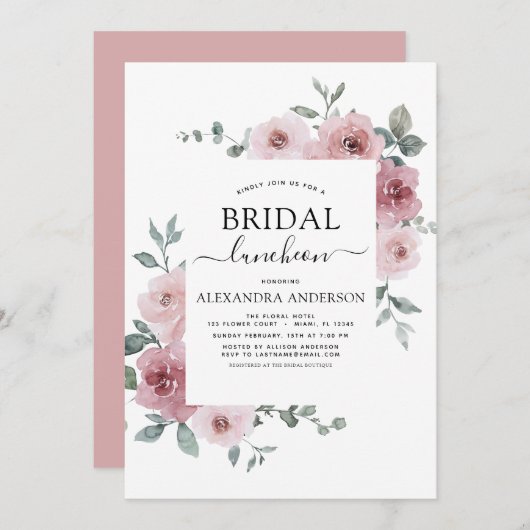 ダスティバラピンクブライダルシャワールンチョンフローラ 招待状 (正面/裏面)