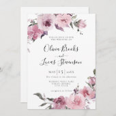 ダスティバラピンクマウヴ赤面フローラ結婚ズ 招待状 (正面/裏面)