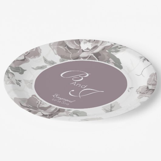 ダスティバラピンク婚約パーティ紙プラ ペーパープレート (アングル)