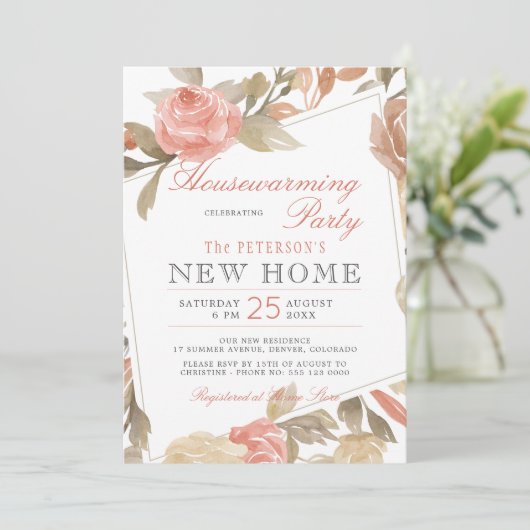 ダスティバラピーチクリームフローラ引っ越し祝いパーティーパーティー 招待状 (スタンド正面)