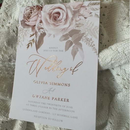 ダスティバラフォイルエレガンス赤面フローラ結婚ズ 箔招待状