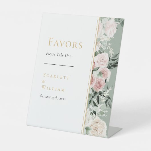 ダスティバラフローラ金ゴールドセージグリーン結婚式の引き出物 台座サイン (正面)