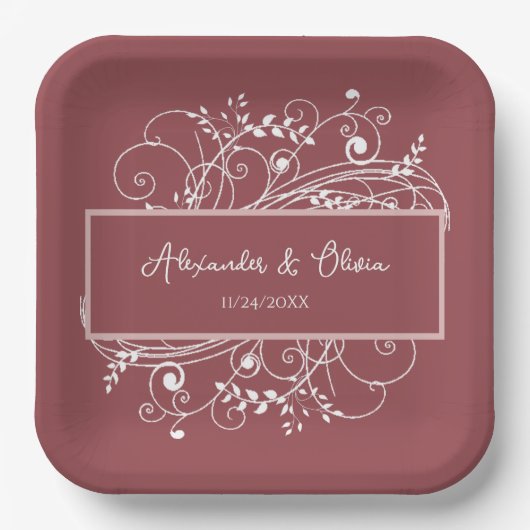 ダスティバラフローリッシュウェディングシャワー紙プレート ペーパープレート (正面)