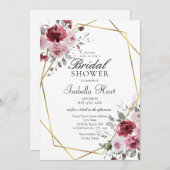 ダスティバラブルゴーニュ金ゴールドフローラブライダルシャワー 招待状 (正面/裏面)