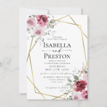 ダスティバラブルゴーニュ金ゴールドフローラ結婚式招待状