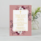 ダスティバラボホフローラファースト聖餐式金ゴールド 箔招待状 (立ち正面)