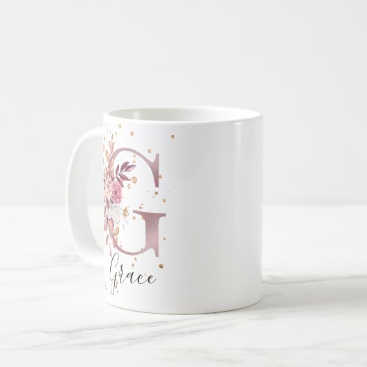 ダスティバラマウブピンクフローラモノグラム文字G コーヒーマグカップ (正面左)