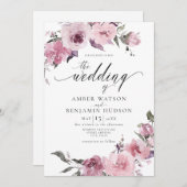 ダスティバラマウブピンク赤面フローラ結婚ズ 招待状 (正面/裏面)