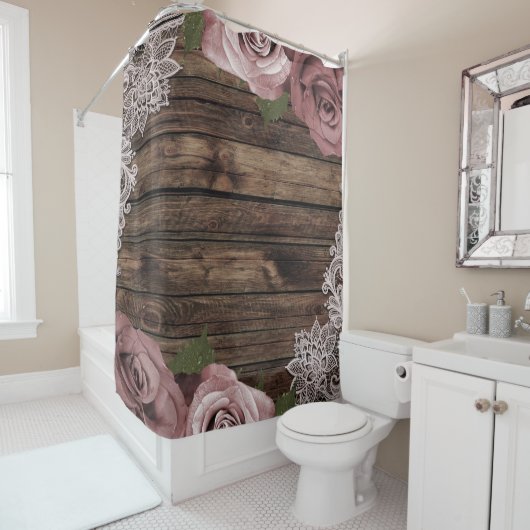 ダスティバラマウヴバラフローラレースウッド素朴 シャワーカーテン (インサイチュ)