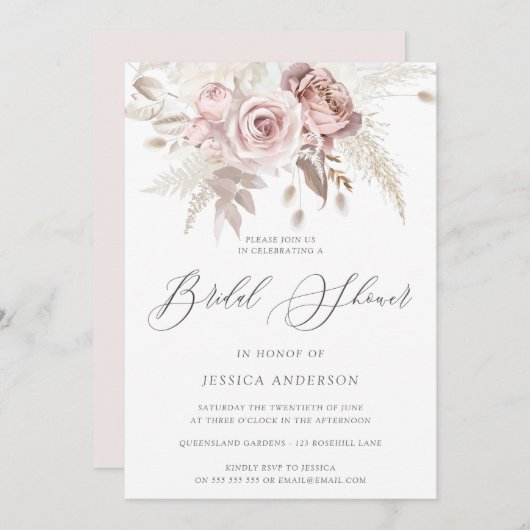 ダスティバラ赤面ボホアイボリーフローラブライダルシャワーI 招待状 (正面/裏面)