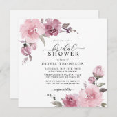 ダスティバラ赤面マウヴフローラフラワーブライダルシャワー 招待状 (正面/裏面)