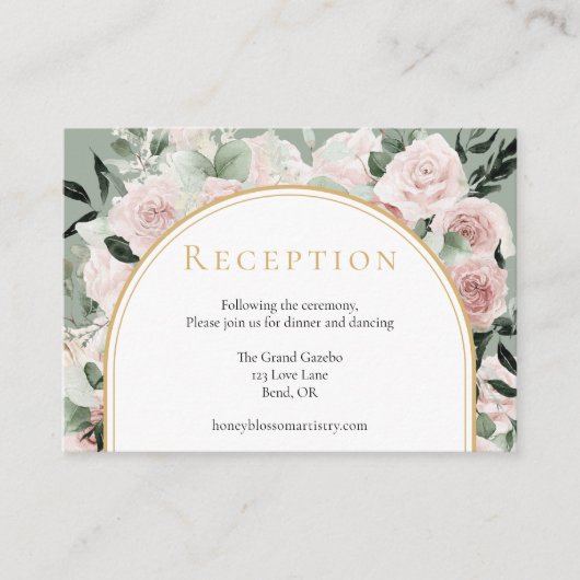 ダスティバラ金ゴールドアーチサージグリーンウェディングレセプション エンクロージャーカード (正面)