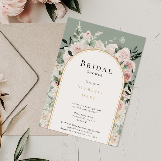 ダスティバラ金ゴールドアーチセージシンプルブライダルシャワー 招待状